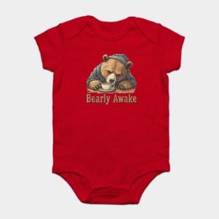 Bearly Awake Coffee Lover Bear - Comic Book Style Baby Bodysuit